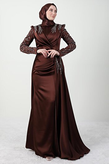 Giza Giyim Asian Hijab Evening Dress Brown
