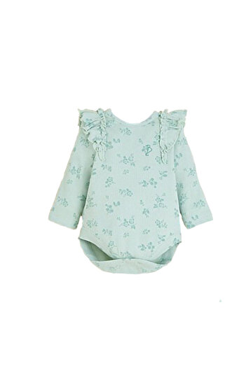 George Billie Faires Baby Girl Long Sleeve Bodysuit with Floral Snap Fasteners