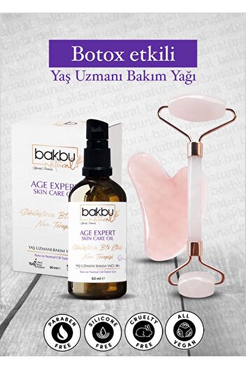 bakbunatural Anti-Aging Age Expert - Firming Pink Quartz Guasha and Face Roller Stone