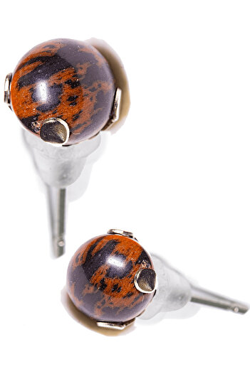 Tesbih Atölyesi Certified Brown Obsidian Stone Dot Earrings