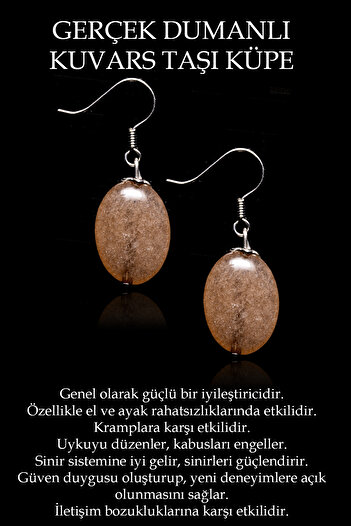 Tesbih Atölyesi Certified Oval Cut Smoky Quartz Stone Earrings