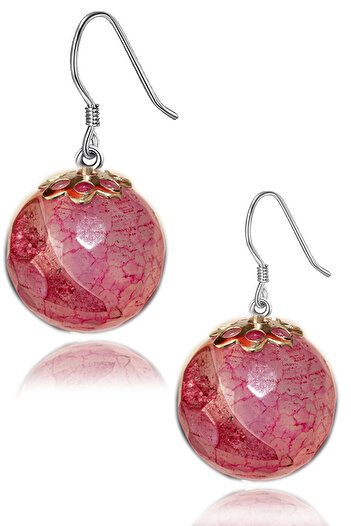 Tesbih Atölyesi Certified Veined Pink Agate Stone Natural Stone Earrings