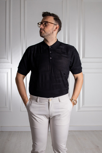 Sarar Συνέντευξη Sarans Polo Neck Slim Knitwear Μαύρο T-Shirt