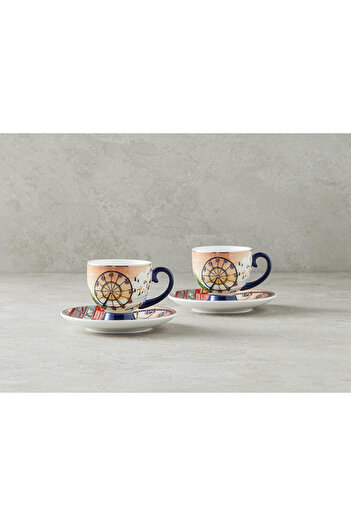 English Home Cheerful Sunset New Bone China 4 Pieces Coffee Cup Set for 2 People