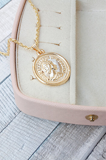 Neva GOLD PLATED WICKER CHAIN ANTIQUE TERM COIN MOTIFED MEDALLY NECKLACE