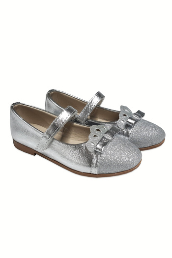welissa Silver Lame Crown Bow Girls' Ballerinas