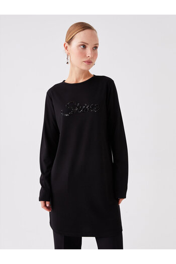 LC Waikiki Crew Neck Sequin Embroidered Long Sleeve Women's Tunic