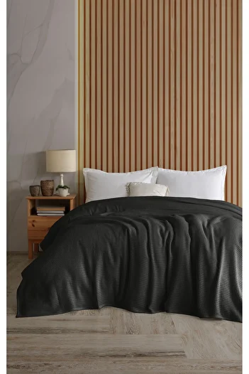Lucy and Home 100% Cotton Jacquard Anthracite Bedspread 220x240cm
