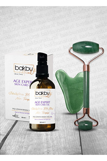 bakbunatural Age Expert Anti Aging - Firming Skin Oil, Aventurine Guasha and Face Roller Massage Stone