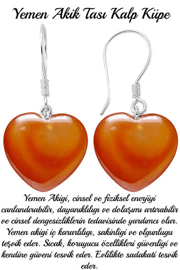 Tesbih Atölyesi Certified Heart Cut Yemen Agate Stone Natural Stone Earrings