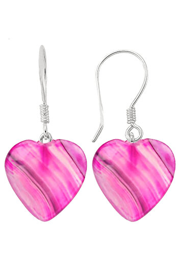 Tesbih Atölyesi Certified Heart Cut Pink Agate Stone Natural Stone Earrings