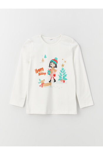LC Waikiki Crew Neck New Year Themed Long Sleeve Girl's Pajama Set