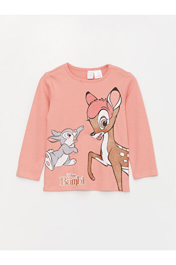 LC Waikiki Crew Neck hosszú ujjú Bambi nyomott pizsama készlet kislánynak