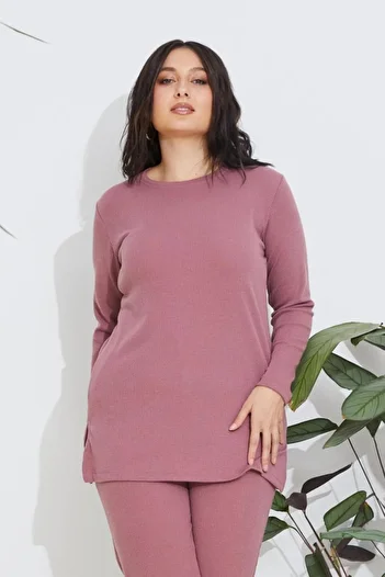Freeista Dried Rose Plus Size Blouse Ribbed-Not a Single Suit.