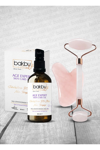 bakbunatural Anti-Aging Age Expert - Firming Pink Quartz Guasha and Face Roller Stone
