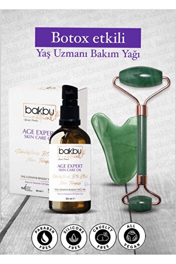bakbunatural Age Expert Anti Aging - Firming Skin Oil, Aventurine Guasha and Face Roller Massage Stone