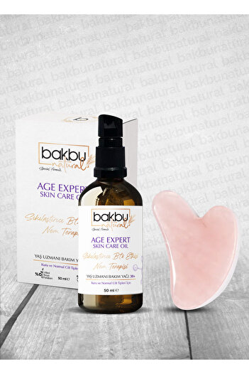 bakbunatural Age Expert - Anti Aging Effective, Firming Skin Care Oil and Pink Quartz Guasha Massage Stone