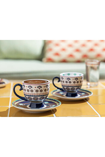 English Home Exotic Artsy New Bone China 2-Piece Coffee Cup Set 100 ml Dark Blue