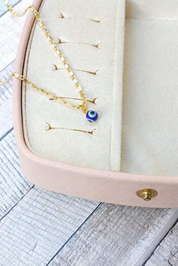 Neva GOLD PLATED ARPA CHAIN NAVY BLUE MURANO STONE EVIL EYE BIGUTER NECKLACE