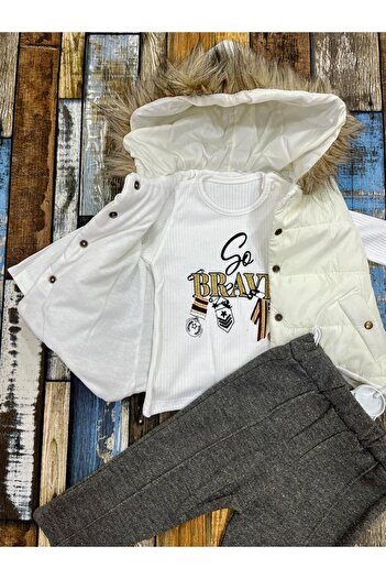 Esterella Hooded suit with puffer vest / 3-piece suit with feather detailed glittery tights / baby suit with vest
