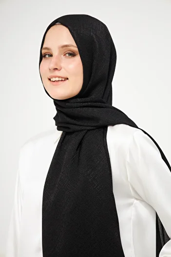 Şehr-i Şal İstanbul SakaFashion Straw Patterned Jacquard Shawl - BLACK
