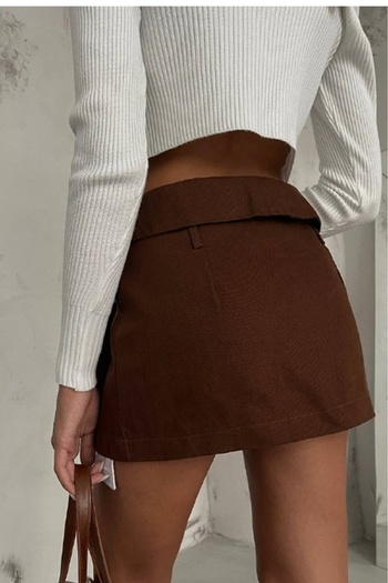 lovebox Women's Waist Folded Pleated Mini Brown Skirt 23W02013