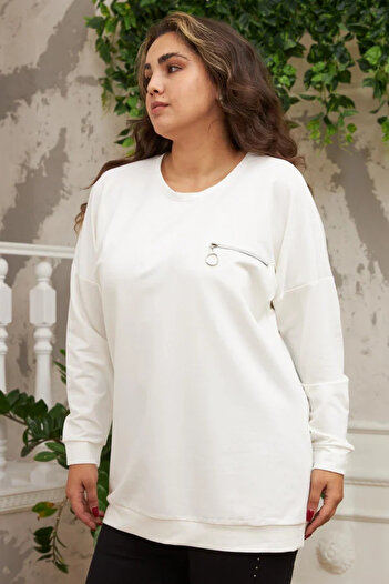 RMG GAMZE MODA BUTİK Fermuar Detaylı Büyük Beden Sweatshirt
