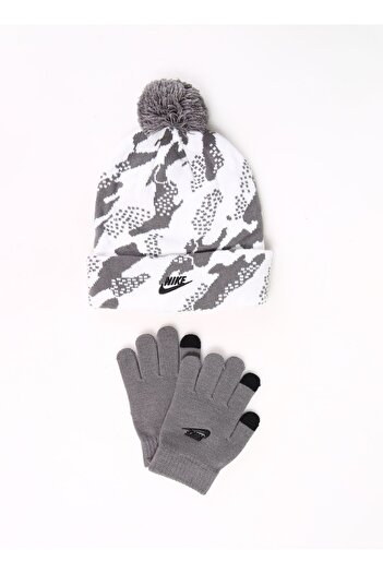 Nike Сірі дитячі рукавички-шапка - Tk 9A3050-M19 NAN SEASONAL AOP POM BEA
