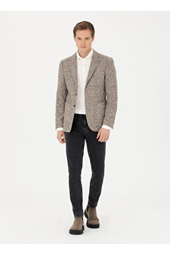 Cacharel Slim Fit Bej Erkek Ekose Ceket ARISA