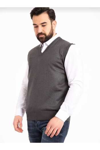 BLUEMOOR Men&#39;s checkered patterned v-neck fine knit sweater