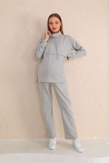 Miss Dünya Lissa Gray Pregnant and Maternity Tracksuit Set Suitable for Breastfeeding