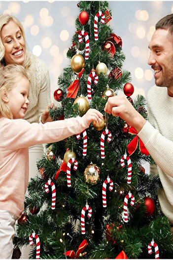 Parti dolabı Christmas 6-Piece Tree Ornament - Red Candy Cane, 13 cm Walking Stick