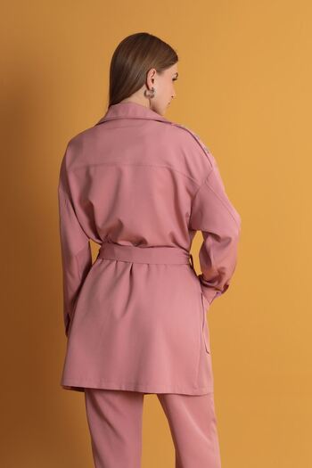 RICHMOST Shoulder Epaulettes and Epaulettes Stone Detailed Atlas Fabric Standard Molded Women's Jacket Powder