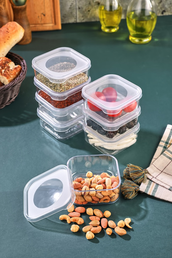 Tugomer 8 Adet Lunch Box Kahvaltılık Saklama Kabı - Şeffaf Kapaklı Kare Baharatlık Kahvaltılık Seti
