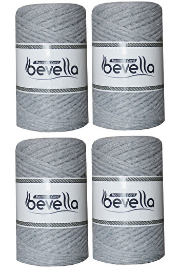 Bevella Macrame Cord Single Twist Weavable Macrame Cord 3mm 4 Pieces 250 Gr Light Gray