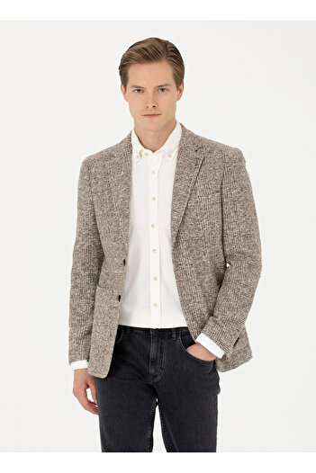 Cacharel Slim Fit Bej Erkek Ekose Ceket ARISA