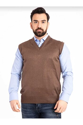 Yakalaa Men&#39;s checkered patterned v-neck fine knit sweater