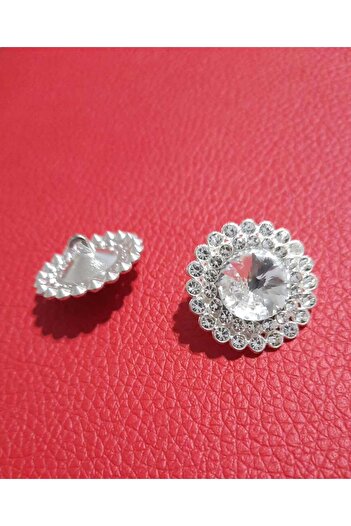 İMREN AKSESUAR 2.5 cm Metal Button with Sun Crystal Stone, 2 Pieces
