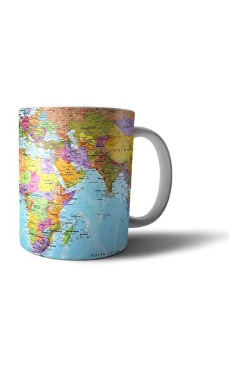 Bi Tıkla Gelsin Modern World Map Design Printed Porcelain Mug Cup