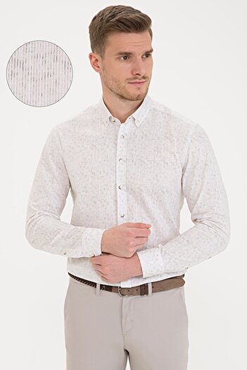 Pierre Cardin Πουκάμισο σε μπεζ Slim Fit