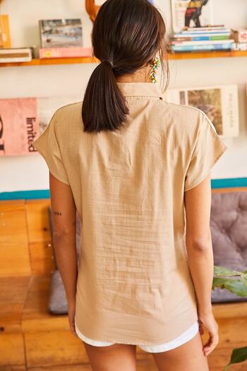 Olalook Women's Stone Bat Linen Shirt GML-19000831