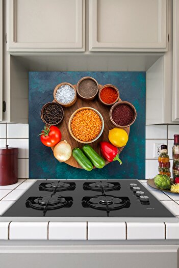 Tilki Dünyası Kitchen Stove Back Sticker Fresh Vegetables And Spices