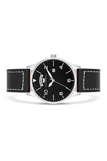 Rhodenwald & Söhne Quarzuhr Herren Chronograph silber Echtleder schwarz