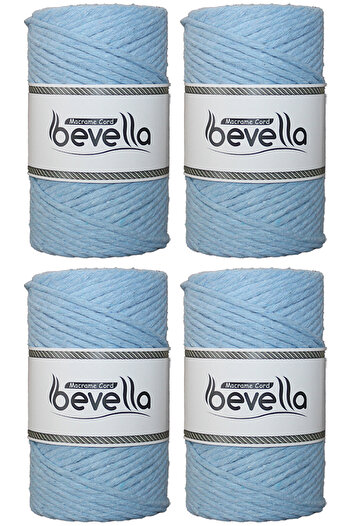 Bevella Macrame Cord Μονό στριφτό ραμμένο μακραμέ σχοινί 3mm 4 τεμάχια 250 gr Baby Blue