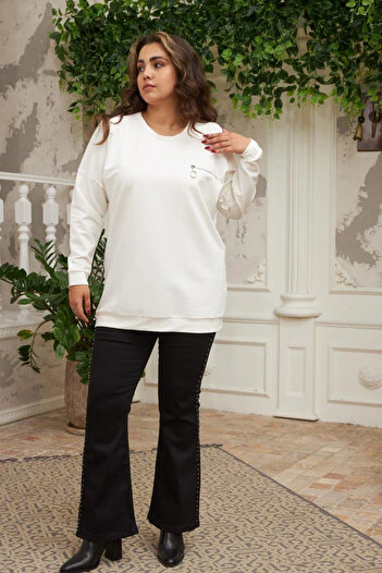 RMG GAMZE MODA BUTİK Fermuar Detaylı Büyük Beden Sweatshirt