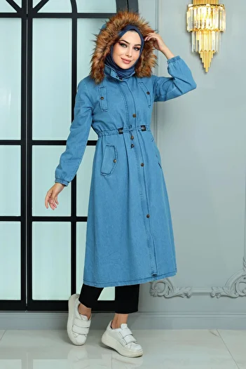 Modamihram Hooded Denim Coat Light Denim 19173