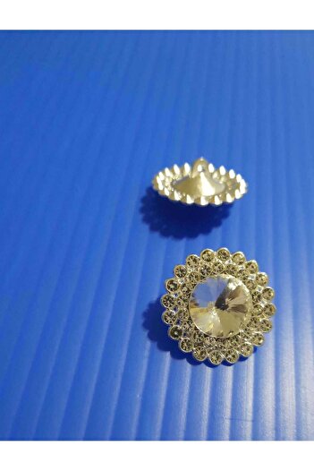 İMREN AKSESUAR 2.5 cm Metal Button with Sun Crystal Stone, 2 Pieces