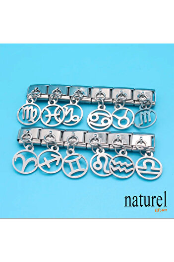 Naturel Tılsım Stainless Steel Italian Libra Constellation Engraved 9mm Charm