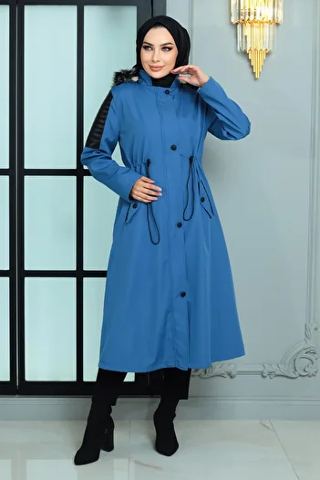 Modamihram Garni Detailed Coat Blue Mi̇h10386