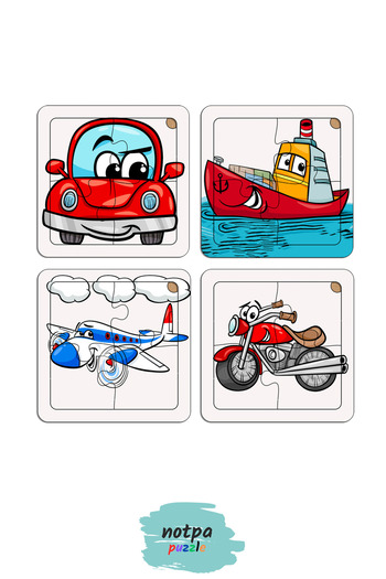 kutuTR Notpa Çocuklar Için Eğitici Ve Öğretici Ahşap 8 Li 4 Parçalı Taşıtlar Mini Puzzle Set 8'li Set 1